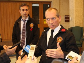 Winnipeg Fire Paramedic Service Chief John Lane speaks with reporters on Thursday. (JOYANNE PURSAGA/Winnipeg Sun)
