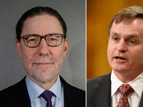 Winnipeg doctor Dan Lindsay and former MP Andrew Saxton have filed their registration papers and will be joining 10 other candiddates on stage in the first official Tory leadership debate on Nov. 9 in Saskatoon, Sask. (Postmedia/The Canadian Press file photos)