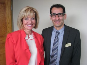 Judith Morris, president of Lambton College, is shown in this file photo with Mehdi Sheikhzadeh, the college's dean of applied research and innovation. The college has been ranked first for applied research among Ontario colleges, and third nationally. (File photo/ THE OBSERVER)