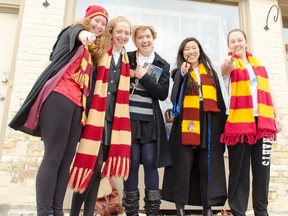 From left, Keara Flood, Alice Wilson, Maya Wilson, Anik Watson and Megan Furlong visit Goderich from Stratford dressed as their favourite Harry Potter characters to experience what it’d be like to live in the world of the famous books for a day. (Darryl Coote/The Goderich Signal Star)