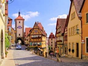 View of the colorful half timbered buildings and towers of the town of Rothenburg, Germany. (Getty Images)