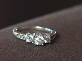 Staff at the Earls restaurant in Kamloops, B.C. hope to reunite a customer with this diamond engagement ring. (Screen Capture)