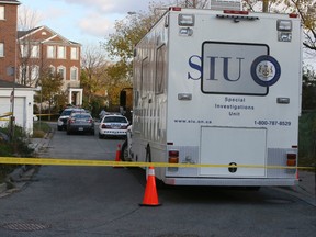 Toronto Police seal off part of Alentejo St., in the St. Clair Ave. and Old Weston Rd. area of Toronto, as the SIU investigate the death of a man on Friday, November 4, 2016. (Veronica Henri/Toronto Sun)