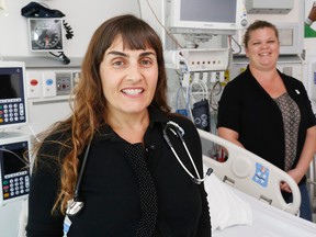 Luke Hendry/The Intelligencer
Dr. Maria Theodorou, left, and intensive care manager Sarah Corkey stand in an intensive care room in Belleville General Hospital Friday in Belleville. Ontario's Trillium Gift of Life Network has announced the intensive care team will receive an achievement award for members' work to support organ and tissue donations.