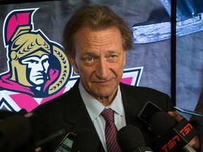 Senators owner Eugene Melnyk is likely disappointed the Canadian government has nixed the idea of holding an outdoor game on Parliament Hill. (Wayne Cuddington/Postmedia)