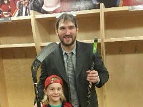 Cash Niebergall exchanged sticks and signatures with the Great 8, Alex Ovechkin, after what turned out to be a surreal eighth birthday week. - Photo supplied