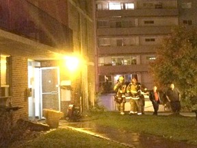 Kingston Fire and Rescue respond to an apartment fire on Notch Hill Road on Saturday evening. Steph Crosier, Kingston Whig-Standard, Postmedia Network