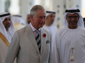 Britain's Prince Charles visits the Sheikh Zayed Grand Mosque in Abu Dhabi, United Arab Emirates, Sunday, Nov. 6, 2016. (AP Photo/Kamran Jebreili)