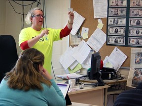 Diane LaFortune shares how to use technology while teaching math at TechFest at Holy Cross Catholic Secondary School on Saturday. (Steph Crosier/The Whig-Standard)