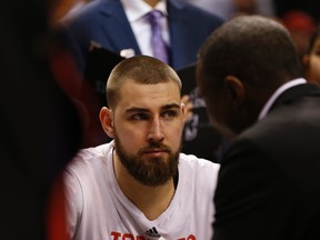 The Raptors decided to keep Jonas Valanciunas out of the lineup against the Kings on Sunday due to a swollen knee. (Jack Boland/Toronto Sun/Files)