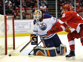 Jonas Gustavsson stopped 22 shots in Sunday's win. (AP Photo)