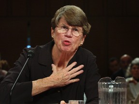 In this Tuesday, April 13, 2004, file photo, former U.S. Attorney General Janet Reno testifies before the commission investigating the Sept. 11 attacks on Capitol Hill in Washington D.C. Reno, the first woman to serve as U.S. attorney general and the epicenter of several political storms during the Clinton administration, has died early Monday, Nov. 7, 2016. She was 78. (AP Photo/Dennis Cook, File)