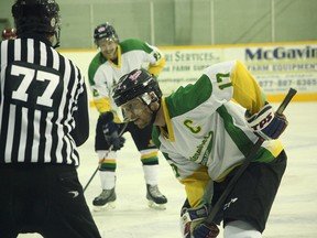 Recently Mark Vandooren was named the Huron East Centenaires’ captain, he had two assists in their 6-0 win over the Lucknow Lancers November 5.(Shaun Gregory/Huron Expositor)