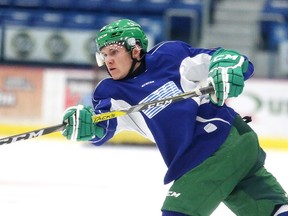 Sudbury Wolves defenceman Owen Lalonde takes part in some drills during practice at the Sudbury Community Arena in Sudbury, Ont. on Monday November 7, 2016. Gino Donato/Sudbury Star/Postmedia Network