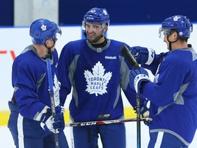 Leo Komarov, Nazem Kadri and Tyler Bozak during Leafs practice at the Mastercard Centre in Toronto on on Nov. 7, 2016. (Dave Abel/Toronto Sun/Postmedia Network)