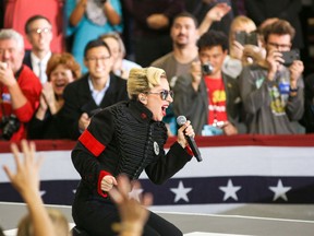 Lady Gaga performs inside the Reynolds Coliseum during the final campaign stop of the Clinton campaign in Raleigh, North Carolina, on November 7, 2016. (LOGAN CYRUS/Getty Images)