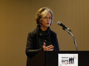 Dr. Karen Lee, an abuse survivor, speaks about her personal experiences at the Alberta Council for Women's Shelter's annual Breakfast With the Guys at the Westin Hotel Edmonton on Tuesday November 8, 2016. Larry Wong/Postmedia