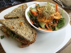 Barbecue tofu sandwich with side salad at Grow Your Roots cafe. Peter Hum/ Postmedia