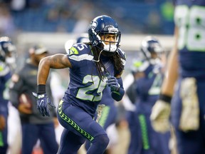 Cornerback Richard Sherman of the Seattle Seahawks warms up before an NFL game against the Buffalo Bills at CenturyLink Field on Nov. 7, 2016 in Seattle. (Jonathan Ferrey/Getty Images)