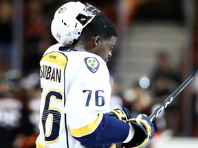 P.K. Subban of the Nashville Predators looks on after being defeated by the Anaheim Ducks 6-1 in a game at Honda Center on October 26, 2016 in Anaheim, California. (Sean M. Haffey/Getty Images)