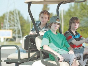 Nate (Nick Serino), at the wheel, Riley (Reece Moffett) in the passenger seat, and Adam (Jackson Martin) in the back are shown in a scene from the film "Sleeping Giant," by Ontario-bred Andrew Cividino. THE CANADIAN PRESS/HO-Aaron Yeger