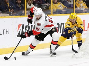 Ottawa Senators centre Derick Brassard (left) tried to set up winger Bobby Ryan a couple of times last night. (AP)