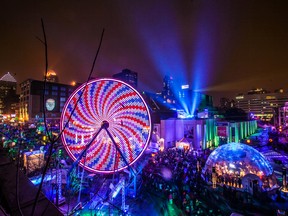 Next year’s Montreal en Lumiere will feature lively and colourful light works in a festival called Illuminart. PHOTO COURTESY TOURISME MONTREAL AND QUARTIER DES SPECTACLES