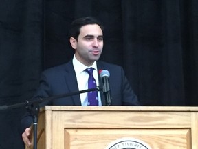 MP Peter Fragiskatos announces changes to student loans at Western University on Wednesday (Hank Daniszewski, The London Free Press)