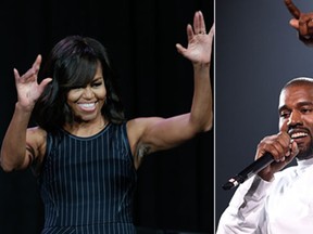 FILE - Photos of Michelle Obama and Kanye West. (WENN)