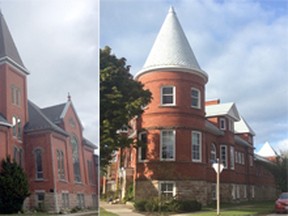 Left, the Goderich United Church, formerly known as the North Street Methodist Church. Right, the Goderich Library. (David Yates/Special to The Goderich Signal Star)