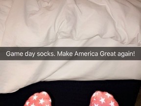 Photo tweeted out by Tie Domi through his official Twitter account. It is apparently Max Domi's game-day socks.