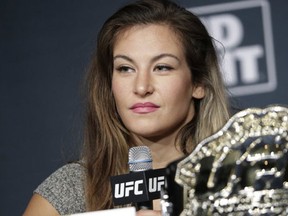 Miesha Tate speaks during a UFC 200 mixed martial arts news conference in Las Vegas. (AP Photo/John Locher, file)