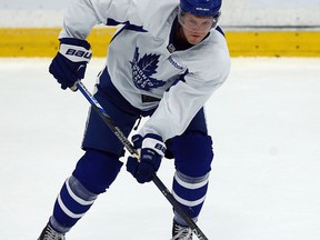 Leafs centre Peter Holland practices at the MasterCard Centre  on Wednesday, following a 7-0 loss to the Kings. (Dave Abel/Toronto Sun)