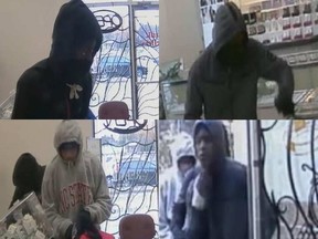 Ottawa police are seeking four suspects in connection with two jewelry store smash-and-grab robberies Oct. 27 and Oct. 28. POLICE HANDOUT