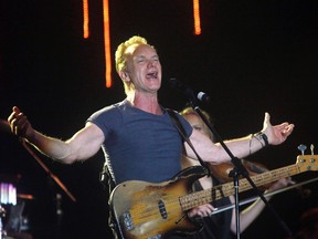 In this March 5, 2016 file photo, Sting performs during a concert at the Java Jazz Festival in Jakarta, Indonesia. (AP Photo/Tatan Syuflana, File)