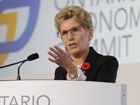 Premier Kathleen Wynne addresses the audience during the Ontario Economic Summit at White Oaks in Niagara-on-the-Lake on Friday, Nov. 4, 2016. Mike DiBattista/Niagara Falls Review/Postmedia Network