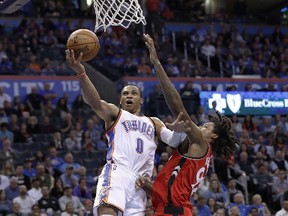 Lucas Nogueira stood tall for the Raptors in a Wednesday win at Oklahoma City. Alonzo Adams/AP