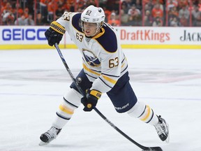 Tyler Ennis of the Buffalo Sabres shoots a shot on goal against the Philadelphia Flyers during the first period at Wells Fargo Center on Oct. 25, 2016 in Philadelphia. (Michael Reaves/Getty Images)