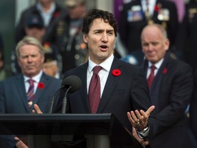 Prime Minister Justin Trudeau speaks at the official reopening of the Veterans Affairs office in Sydney, N.S. on Thursday, November 10, 2016. (THE CANADIAN PRESS/Darren Calabrese)
