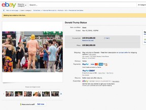 An eBay auction for one of six statues of Donald Trump. The auction ended without a successful bidder. Handout/Postmedia Network