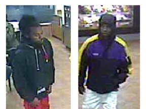Durham Regional Police released these images of two men sought in a series of poppy box thefts in Ajax.