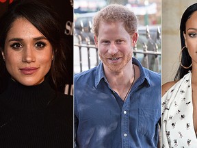 Meghan Markle, Prince Harry and Rihanna are seen in these file photos. (Getty Images)