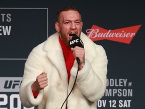 UFC featherweight champion Conor McGregor addresses the media during the UFC 205 press conference at The Theater at Madison Square Garden on Nov. 10, 2016 in New York City. (Michael Reaves/Getty Images)