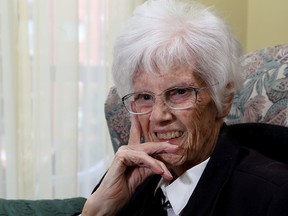 Bea Corbett, 94, in her Kingston apartment on Wednesday, will receive a Bletchley Park Commemorative Badge for her work decoding Japanese communications during the Second World War. (Ian MacAlpine/The Whig-Standard)