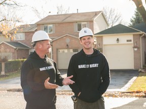 Mike Holmes and Mike Holmes Jr. There are things to be learned about fixing a home and about each other. Holmes and Holmes airs Thursdays at 10 p.m. on HGTV.