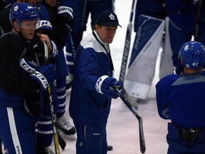 Coach Mike Babcock directs the team during Leafs practice at the Mastercard Centre in Toronto on Wednesday November 9, 2016. Dave Abel/Toronto Sun/Postmedia Network