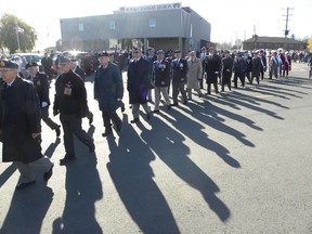 Ernst Kuglin/The Intelligencer
Veterans march from the Royal Canadian Legion to the Cenotaph for the Remembrance Day service in Trenton.