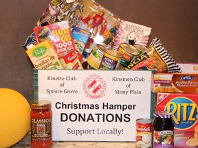Donations for the Christmas Hamper program organized by the Kinsmen Club of Stony Plain and the Kinette Club of Spruce Grove - File photo.