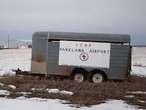 The neighbouring property to the Parkland Airport continues to have its “Stop Parkland Airport” sign up, three years after the controversial airport was constructed - File Photo.