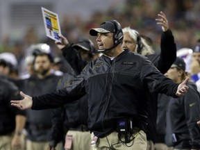 Buffalo Bills head coach Rex Ryan protests a call in the first half of an NFL football game against the Seattle Seahawks, Monday, Nov. 7, 2016, in Seattle. (AP Photo/John Froschauer)